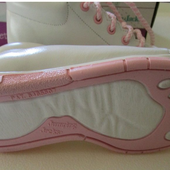 Perfection by Jumping Jacks Walking Toddler Shoes White Leather w/Pink Trim New - Picture 2 of 3